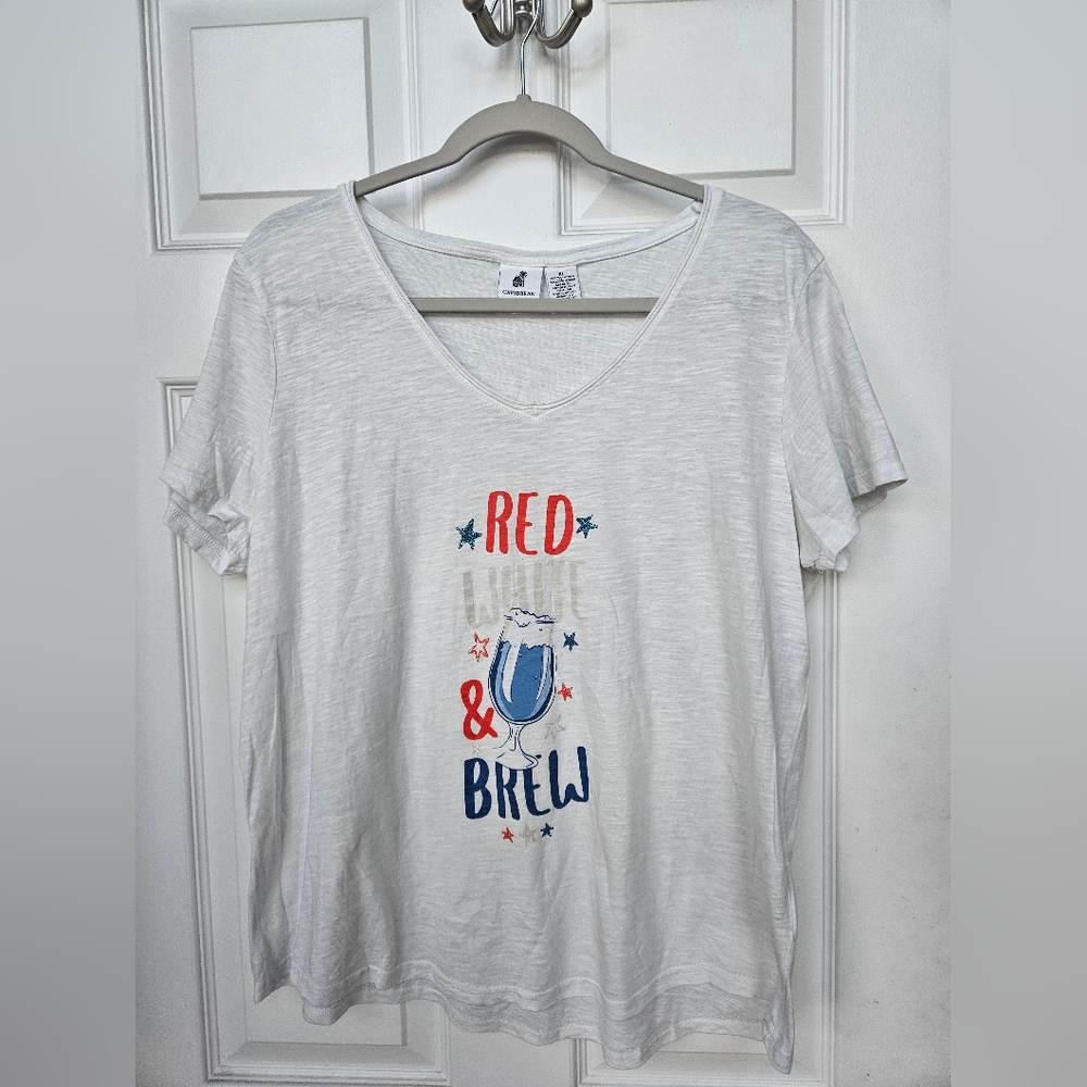 America "Red White & Brew" XL White Cotton Tee